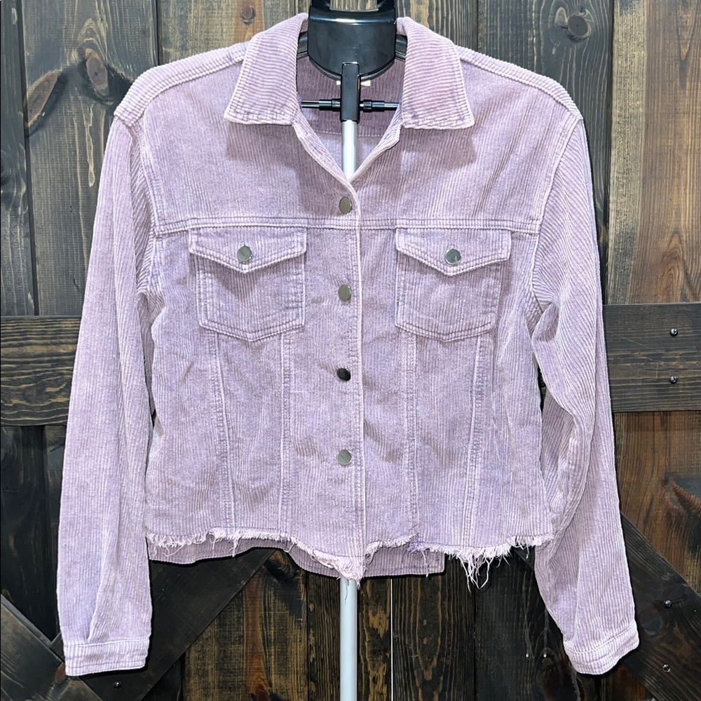 POL Distressed Corduroy Jacket Size S Purple Frayed Boho‎ Cotton Grunge Festival